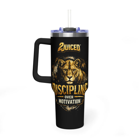 "Discipline Over Motivation" Lioness 40oz Tumbler