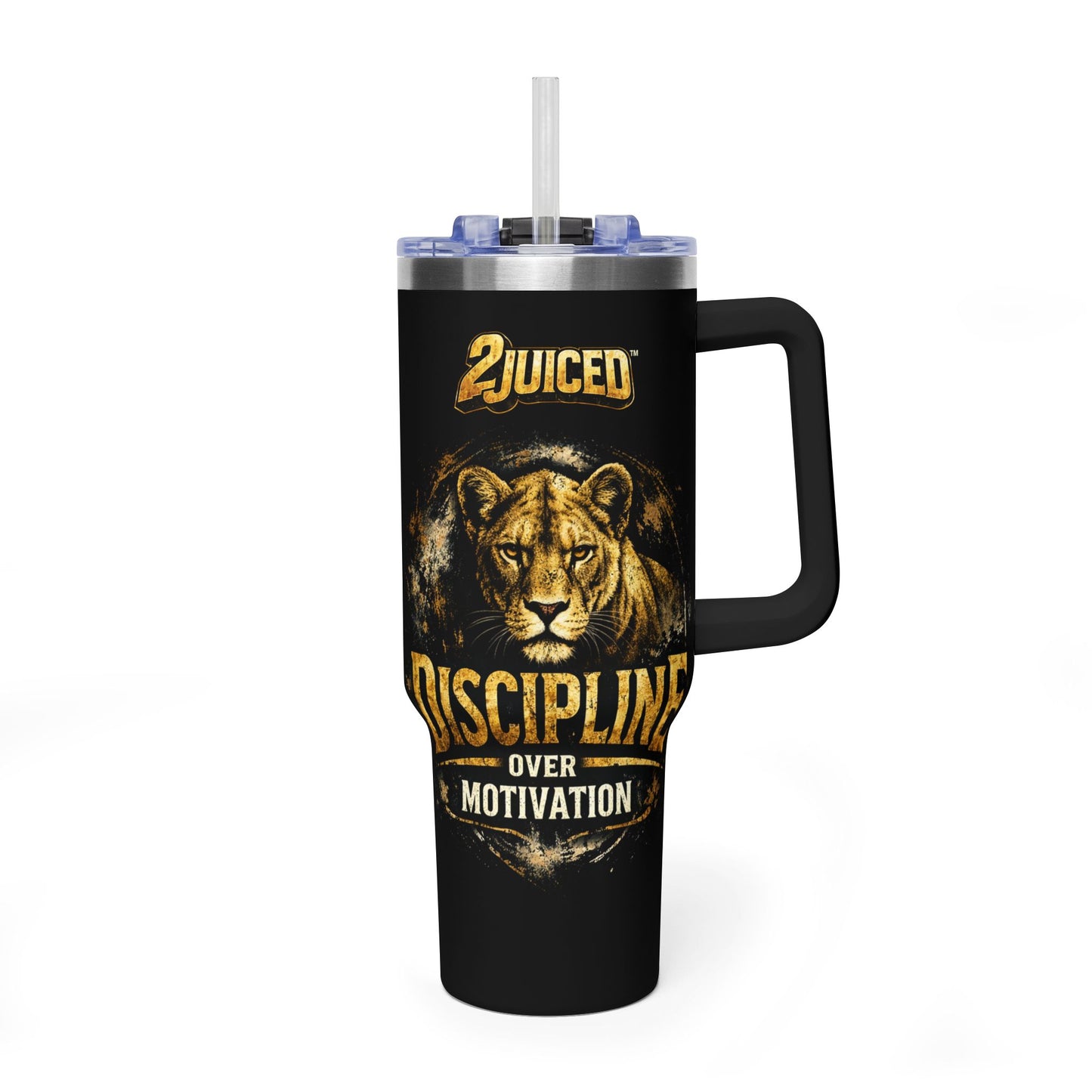"Discipline Over Motivation" Lioness 40oz Tumbler